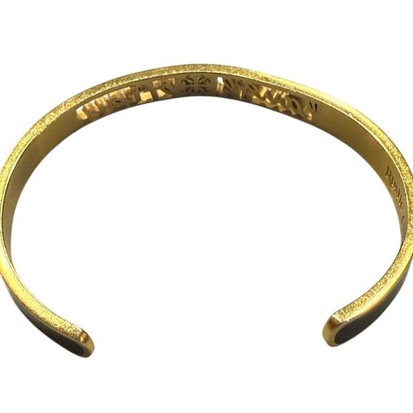 Rustic Cuff Gold & Black Enamel Inspirational Laugh Often Cuff Signed Bracelet - Picture 11 of 16